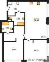 Планировка двухкомнатной(квартира) площадью 78.5 квадратных метров в “ЖК СТОУН Грэйн”