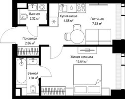 Планировка однокомнатной(квартира) площадью 36.76 квадратных метров в “ЖК Веер”