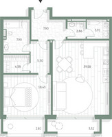 Планировка однокомнатной(квартира) площадью 96.59 квадратных метров в “Фамильный дом Люче”
