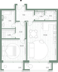 Планировка однокомнатной(квартира) площадью 96.59 квадратных метров в ЖК “Фамильный дом Люче”