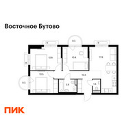 Планировка трехкомнатной(квартира) площадью 68.9 квадратных метров в “ЖК Восточное Бутово”