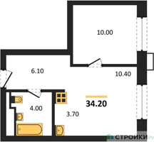 Планировка однокомнатной(апартаменты) площадью 34.2 квадратных метров в “ЖК Верейская 41”