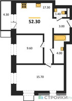 Планировка двухкомнатной(квартира) площадью 52.3 квадратных метров в “ЖК Союзный”