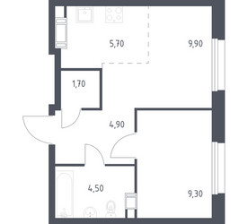 Планировка однокомнатной(квартира) площадью 36 квадратных метров в ЖК “ЖК ЭкоБунино (Южное Бунино)”