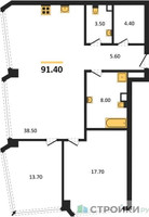 Планировка двухкомнатной(квартира) площадью 91.4 квадратных метров в “ЖК High Life (Хай Лайф)”