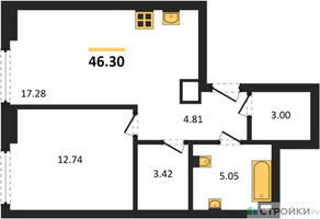 Планировка однокомнатной(квартира) площадью 46.3 квадратных метров в “ЖК Гранд Фили”
