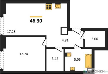 Планировка однокомнатной(квартира) площадью 46.3 квадратных метров в ЖК “ЖК "Гранд Фили"”