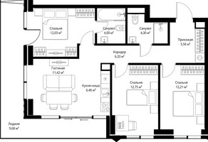 Планировка трехкомнатной(квартира) площадью 84.74 квадратных метров в “ЖК Джойс”
