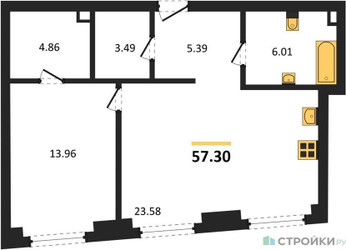 Планировка однокомнатной(квартира) площадью 57.3 квадратных метров в ЖК “ЖК "Гранд Фили"”