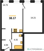 Планировка однокомнатной(апартаменты) площадью 38.17 квадратных метров в “ЖК Insider (Инсайдер)”