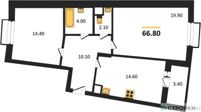 Планировка двухкомнатной(квартира) площадью 66.8 квадратных метров в ЖК “ЖК Римский”