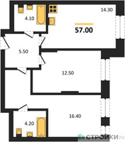 Планировка двухкомнатной(квартира) площадью 57 квадратных метров в “ЖК Первый Московский”