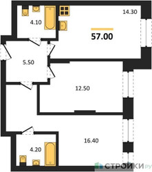 Планировка двухкомнатной(квартира) площадью 57 квадратных метров в ЖК “ЖК Первый Московский”