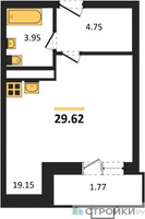 Планировка студии(квартира) площадью 29.62 квадратных метров в “ЖК Радость (Радумля Парк)”