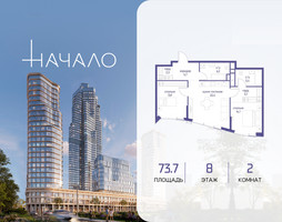 Планировка двухкомнатной(квартира) площадью 73.7 квадратных метров в “ЖК Начало”