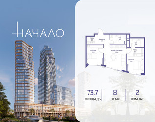 Планировка двухкомнатной(квартира) площадью 73.7 квадратных метров в ЖК “ЖК Начало”