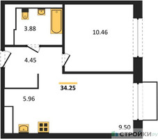 Планировка однокомнатной(квартира) площадью 34.25 квадратных метров в “ЖК Томилино Парк”