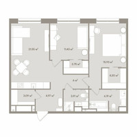 Планировка трехкомнатной(апартаменты) площадью 79.8 квадратных метров в “ЖК D'ORO MILLE (Доро Милле)”