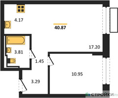 Планировка однокомнатной(квартира) площадью 40.87 квадратных метров в “ЖК Рублевский Квартал”