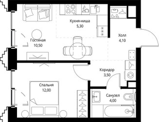Планировка однокомнатной(квартира) площадью 39.8 квадратных метров в ЖК “ЖК СЕТ”
