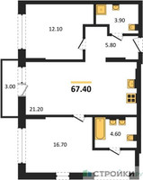 Планировка двухкомнатной(квартира) площадью 67.4 квадратных метров в “ЖК Первый квартал”