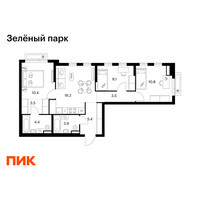Планировка трехкомнатной(квартира) площадью 66.2 квадратных метров в “ЖК Зеленый парк”