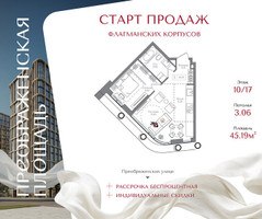 Планировка однокомнатной(квартира) площадью 45.19 квадратных метров в “ЖК Преображенская Площадь”