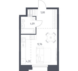 Планировка студии(апартаменты) площадью 26.85 квадратных метров в ЖК “ЖК Апарт-отель Тропарево парк”