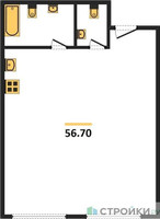 Планировка однокомнатной(апартаменты) площадью 56.7 квадратных метров в “ЖК Nametkin Tower (Наметкин Тауэр)”