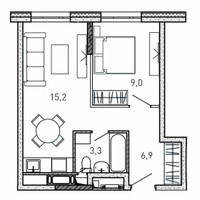 Планировка однокомнатной(квартира) площадью 34.4 квадратных метров в “ЖК Квартал Светлый”