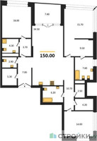 Планировка трехкомнатной(квартира) площадью 150 квадратных метров в “Клубный дом РЕКА”