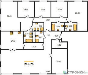 Планировка 4+ комнатной(квартира) площадью 219.75 квадратных метров в ЖК “Квартал Foriver”