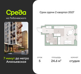 Планировка студии(квартира) площадью 24.6 квадратных метров в ЖК “ЖК Среда на Лобачевского”