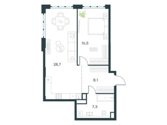 Планировка однокомнатной(квартира) площадью 60.1 квадратных метров в ЖК “ЖК Левел Южнопортовая”