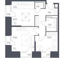 Планировка двухкомнатной(апартаменты) площадью 59.09 квадратных метров в “ЖК Скай Спутник”