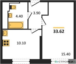 Планировка однокомнатной(квартира) площадью 33.62 квадратных метров в ЖК “ЖК Sky Sputnik (Скай Спутник)”