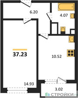 Планировка однокомнатной(квартира) площадью 37.23 квадратных метров в “ЖК Светлый мир БиоПолис”