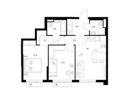 Планировка двухкомнатной(квартира) площадью 55.5 квадратных метров в “ЖК Зеленый парк”