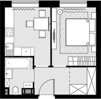 Планировка однокомнатной(квартира) площадью 33.6 квадратных метров в “ЖК MALEVICH (Малевич)”