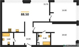 Планировка двухкомнатной(квартира) площадью 88.5 квадратных метров в “ЖК СТОУН Грэйн”