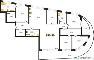 Планировка 4+ комнатной(квартира) площадью 180.8 квадратных метров в “ЖК Остров”
