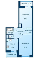 Планировка двухкомнатной(квартира) площадью 64.4 квадратных метров в “ЖК Эдельвейс (Первомайское)”