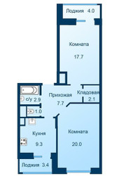Планировка двухкомнатной(квартира) площадью 64.4 квадратных метров в ЖК “ЖК Эдельвейс (Первомайское)”
