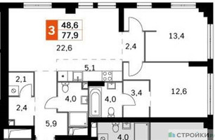 Планировка двухкомнатной(квартира) площадью 77.9 квадратных метров в “ЖК Sydney City (Сидней Сити)”