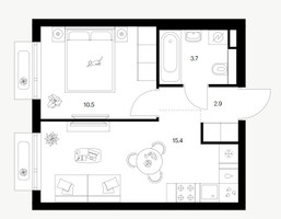 Планировка однокомнатной(квартира) площадью 32.6 квадратных метров в “ЖК Саларьево парк”