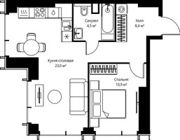 Планировка однокомнатной(квартира) площадью 46.8 квадратных метров в “ЖК Веер”