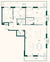 Планировка трехкомнатной(квартира) площадью 162 квадратных метров в “ЖК Клубный город на реке Primavera (Примавера)”