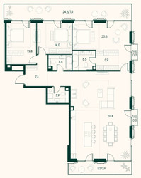 Планировка трехкомнатной(квартира) площадью 162 квадратных метров в ЖК “ЖК Клубный город на реке Primavera (Примавера)”