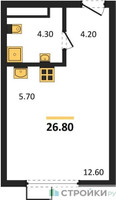 Планировка студии(квартира) площадью 26.5 квадратных метров в “ЖК Ново-Молоково”