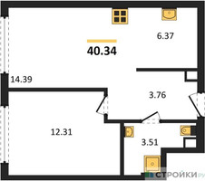Планировка однокомнатной(квартира) площадью 40.34 квадратных метров в “ЖК TATE (Тэйт)”